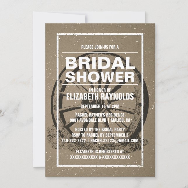 Invitaciones a la ducha nupcial de una rueda de va (Anverso)