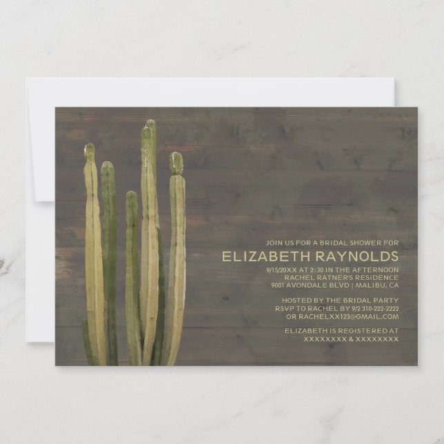 Invitaciones a la ducha nupcial de Western Cactus (Anverso)