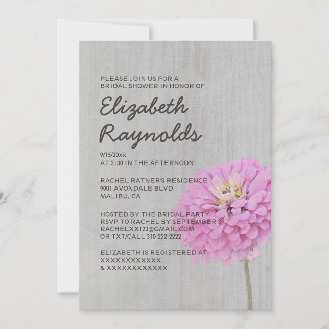 Invitaciones a la ducha nupcial de Zinnias (Anverso)