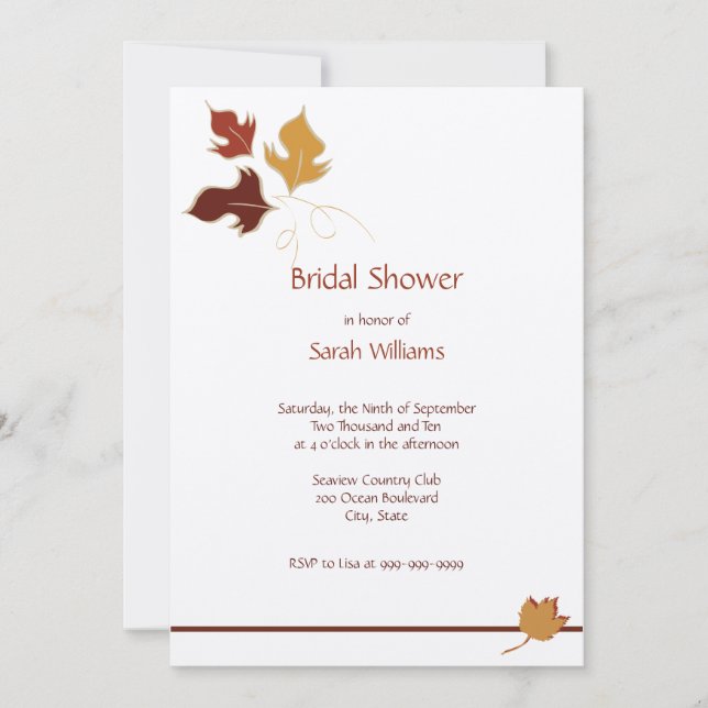 Invitaciones a la ducha nupcial otoño (Anverso)