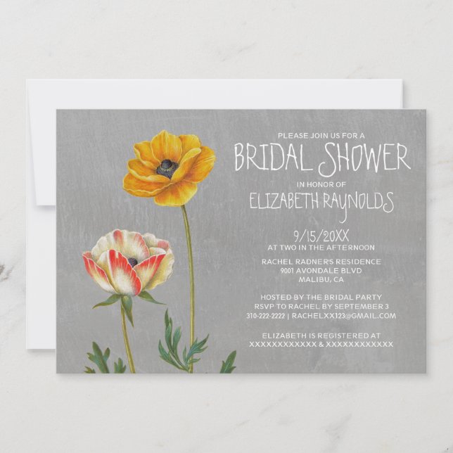 Invitaciones a la ducha nupcial Ranunculus (Anverso)