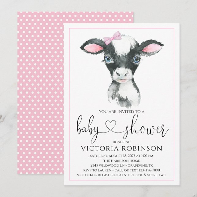 Invitaciones a la ducha para bebé Chica de vaca (Anverso / Reverso)
