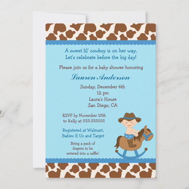 Invitaciones a la ducha para bebé Cowboy (Anverso)