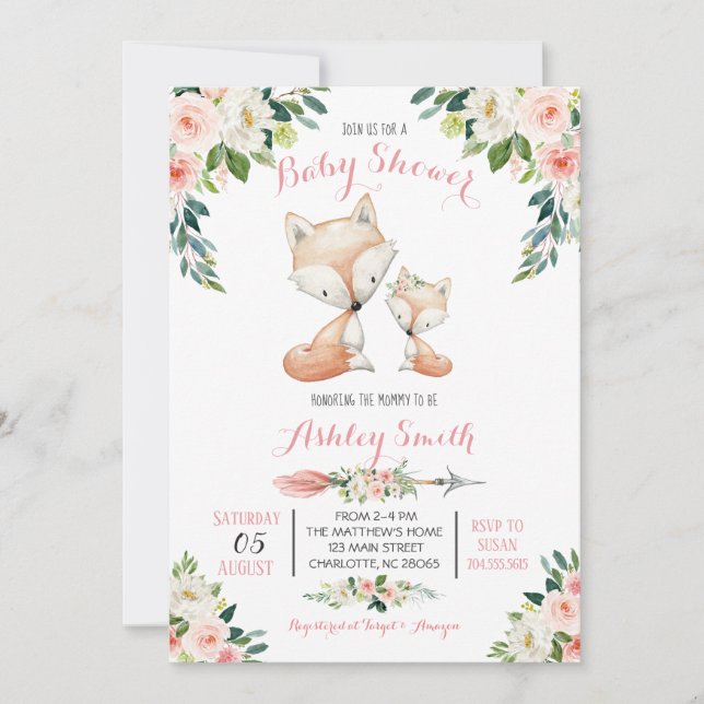 Invitaciones a la ducha para bebé de chicas Woodla (Anverso)