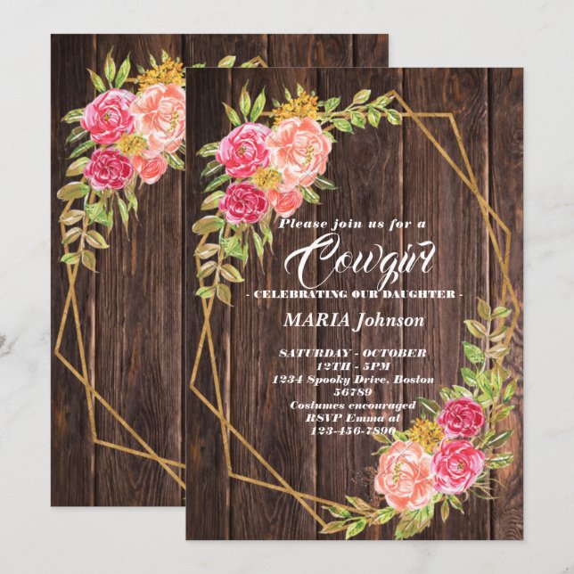 Invitaciones a la ducha para bebé de Cowgirl (Anverso / Reverso)