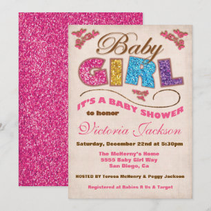 Invitaciones a la ducha para bebé purpurina Muchac