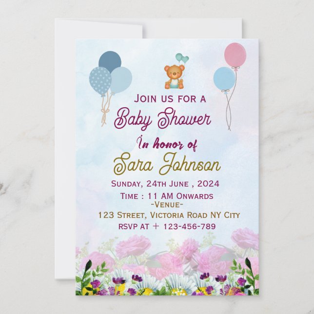 Invitaciones a la ducha para bebés (Anverso)