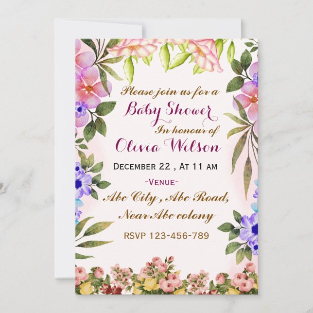 Invitaciones a la ducha para bebés (Anverso)