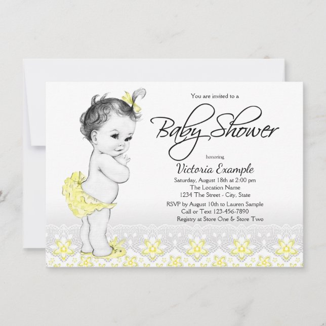Invitaciones a la ducha para bebés amarillos (Anverso)