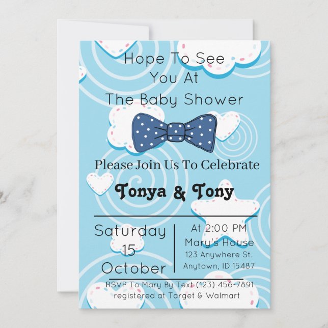 Invitaciones a la ducha para bebés azules (Anverso)