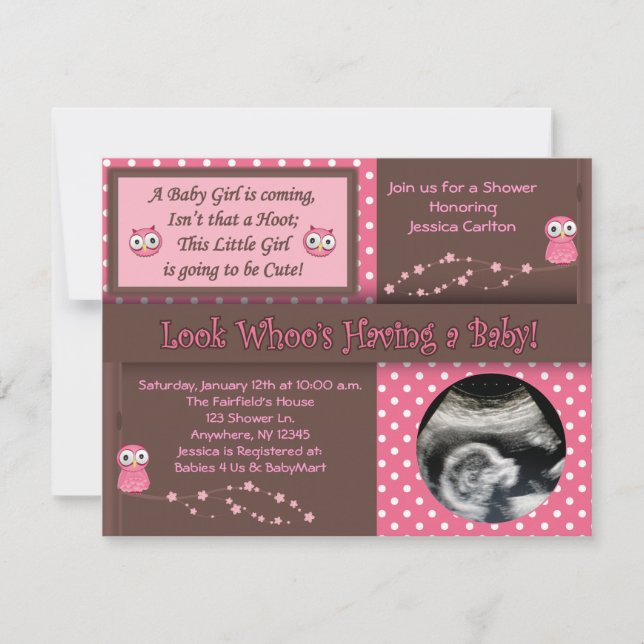 Invitaciones a la ducha para bebés búhos (Anverso)