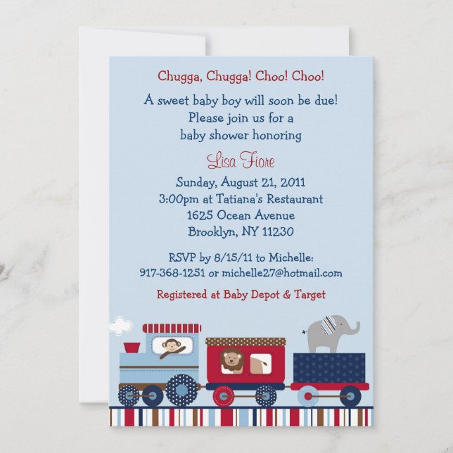 Invitaciones a la ducha para bebés Choo Choo Train (Anverso)