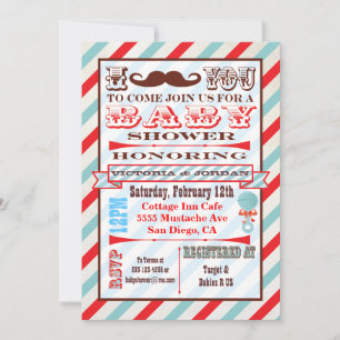 Invitaciones a la ducha para bebés con bigote