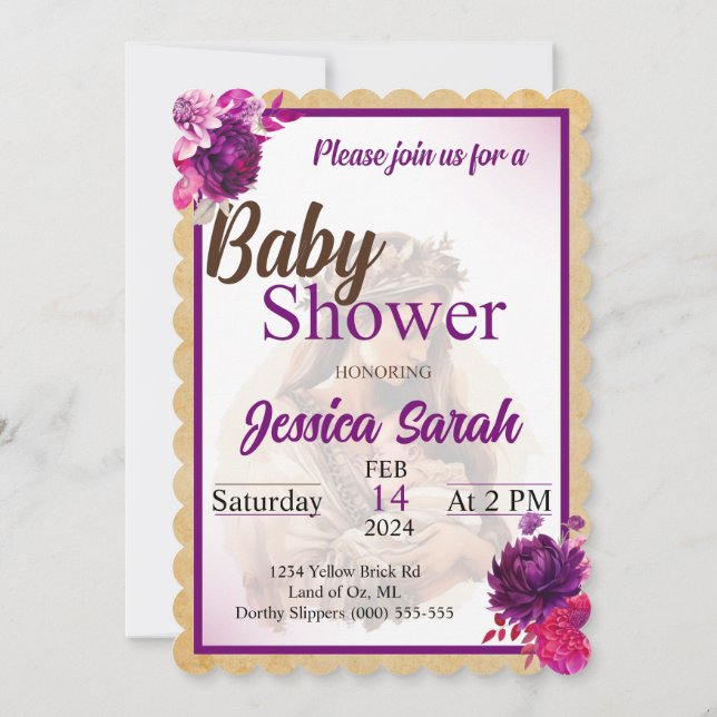 Invitaciones a la ducha para bebés con boho morado (Reverso)