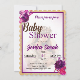 Invitaciones a la ducha para bebés con boho morado