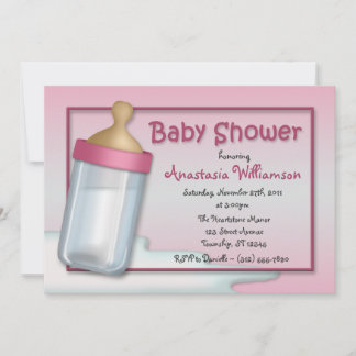 Invitaciones a la ducha para bebés con botella ros