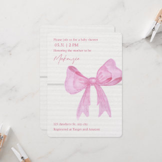Invitaciones a la ducha para bebés con cinta rosa