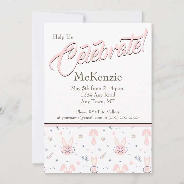 Invitaciones a la ducha para bebés con conejito (Anverso)