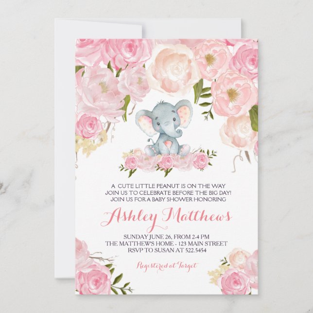 Invitaciones a la ducha para bebés con elefante de (Anverso)