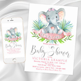 Invitaciones a la ducha para bebés con elefante de