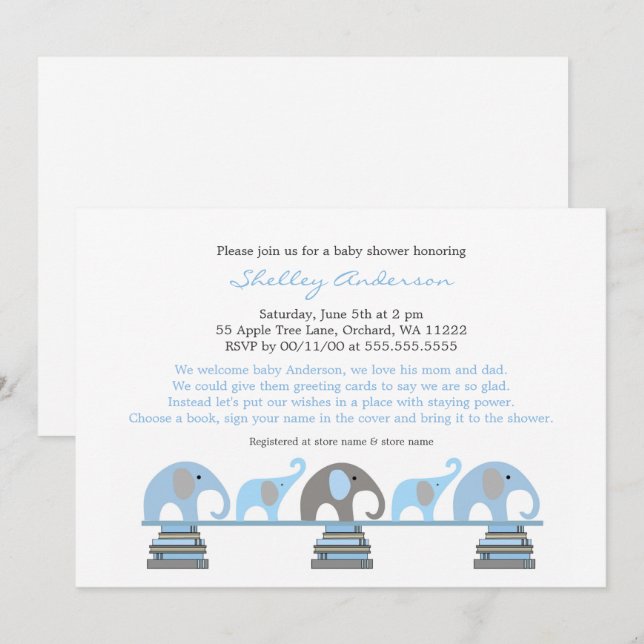 Invitaciones a la ducha para bebés con Elefante Gr (Anverso / Reverso)