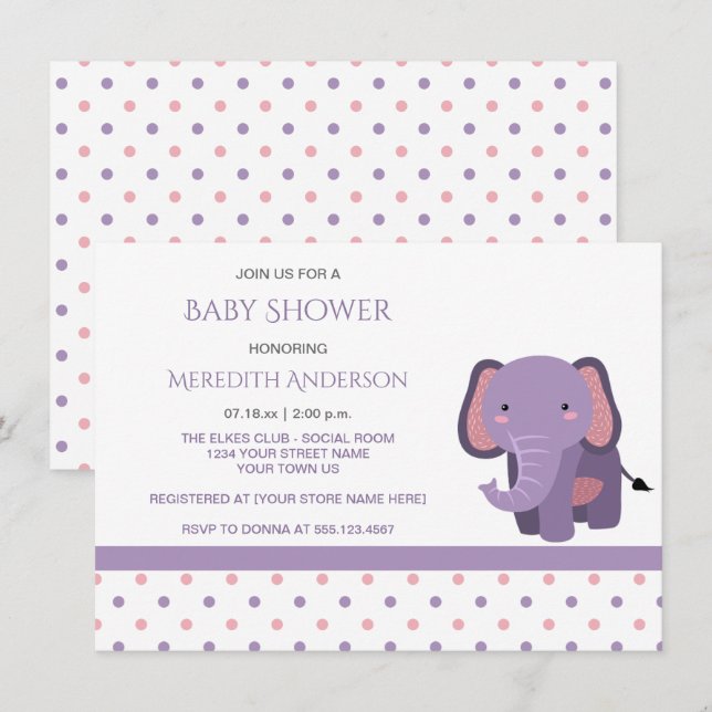 Invitaciones a la ducha para bebés con Elefante Ro (Anverso / Reverso)