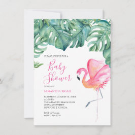 Invitaciones a la ducha para bebés con flamingo ro