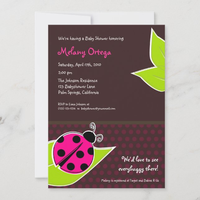 Invitaciones a la ducha para bebés con insecto ros (Anverso)
