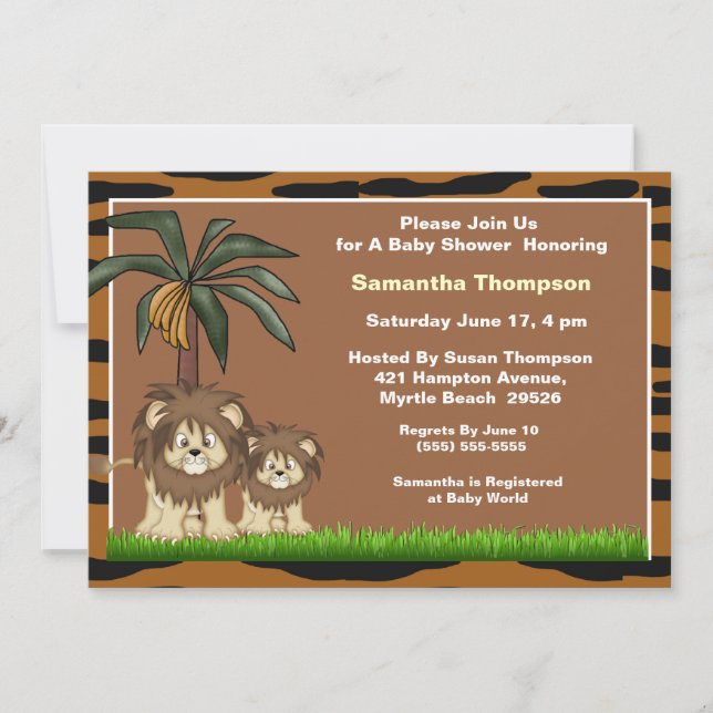 Invitaciones a la ducha para bebés con león para m (Anverso)