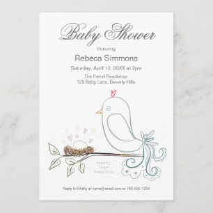Invitaciones a la ducha para bebés con pájaros y n