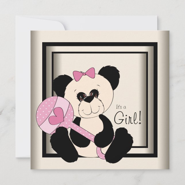 Invitaciones a la ducha para bebés con pandas rosa (Anverso)