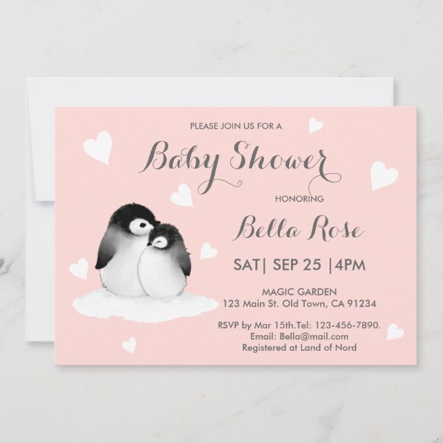 Invitaciones a la ducha para bebés con pingüino de (Anverso)
