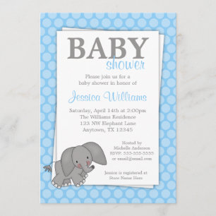 Invitaciones a la ducha para bebés con puntos azul