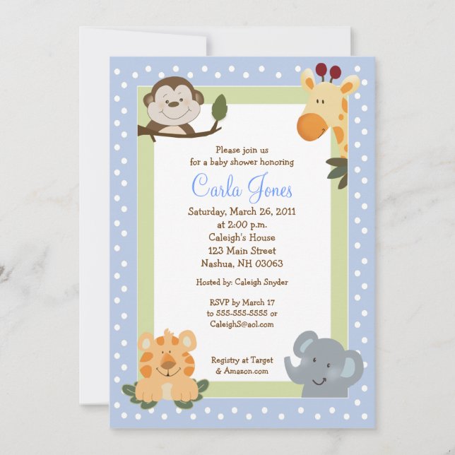 Invitaciones a la ducha para bebés con Safari Blue (Anverso)