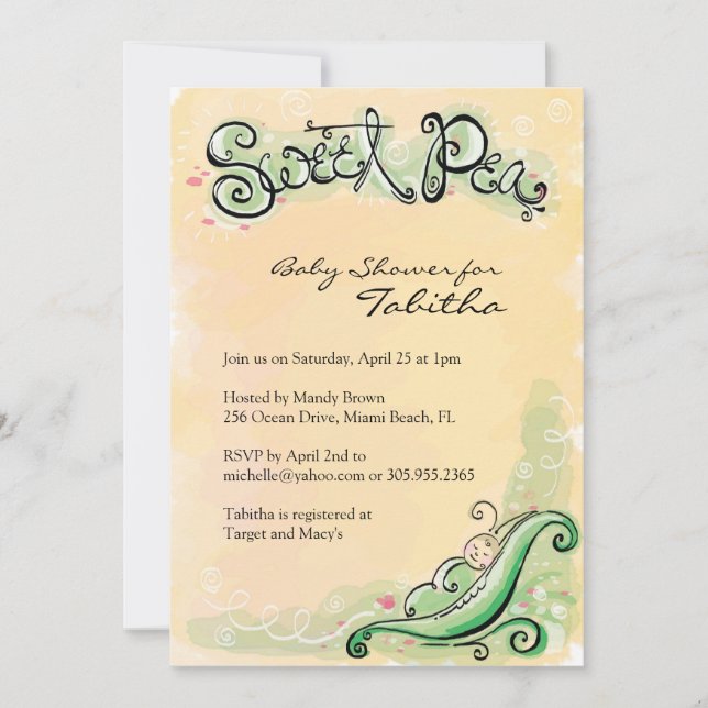 Invitaciones a la ducha para bebés con un dulce be (Anverso)