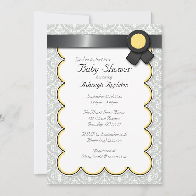 Invitaciones a la ducha para bebés Damasco amarill (Anverso)