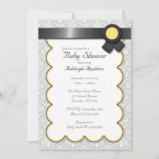 Invitaciones a la ducha para bebés Damasco amarill