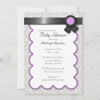 Invitaciones a la ducha para bebés Damasco morado
