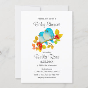 Invitaciones a la ducha para bebés de aves azules