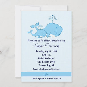 Invitaciones a la ducha para bebés de ballenas azu