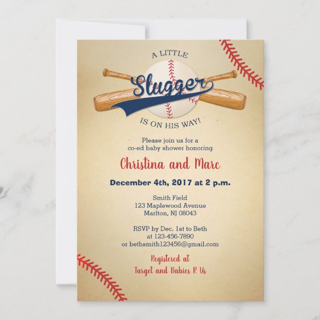 Invitaciones a la ducha para bebés de béisbol - Pe (Anverso)