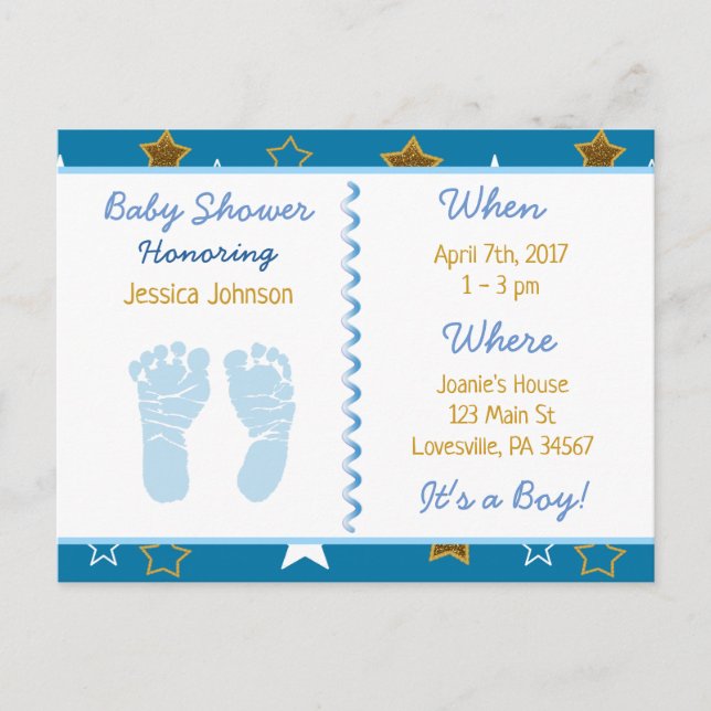 Invitaciones a la ducha para bebés de Blue and Gol (Anverso)