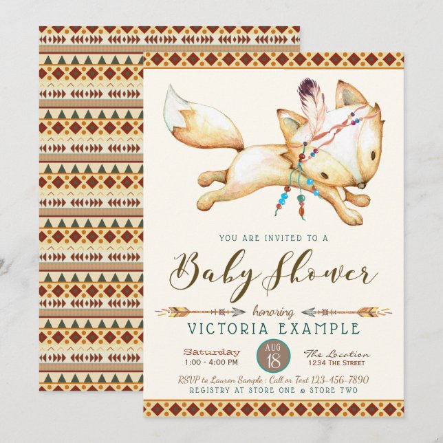 Invitaciones a la ducha para bebés de Boy Fox (Anverso / Reverso)