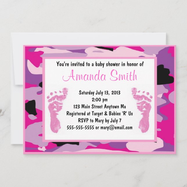 Invitaciones a la ducha para bebés de camuflaje ro (Anverso)