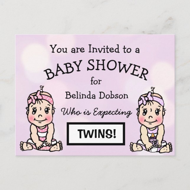 Invitaciones a la ducha para bebés de Chicas gemel (Anverso)