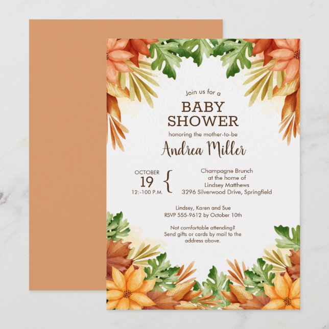 Invitaciones a la ducha para bebés de Fall Foliage (Anverso / Reverso)