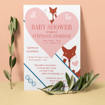 Invitaciones a la ducha para bebés de Fox y Hearts