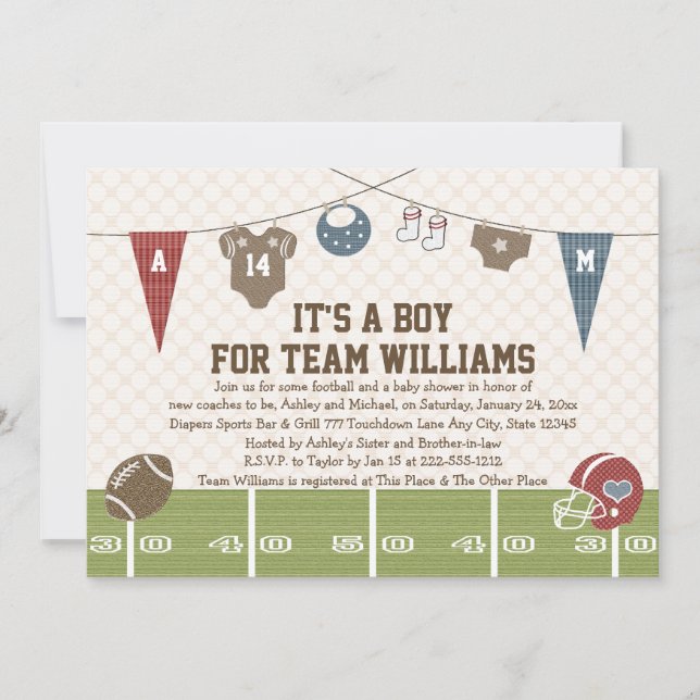 Invitaciones a la ducha para bebés de fútbol mixto (Anverso)