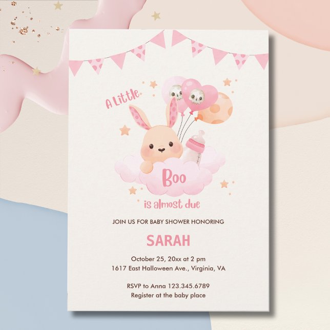 Invitaciones a la ducha para bebés de Halloween ro (Little Boo Pink Halloween Baby Shower Invitations)