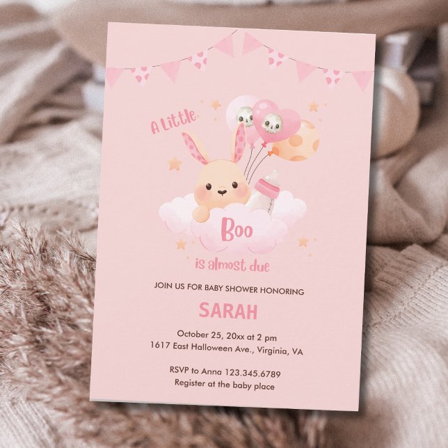 Invitaciones a la ducha para bebés de Halloween ro (Little Boo Pink Halloween Baby Shower Invitations)
